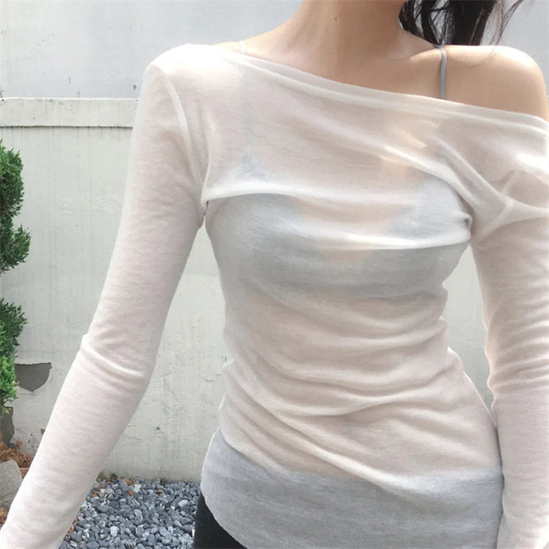 Sheer Boat Neck Long Sleeve