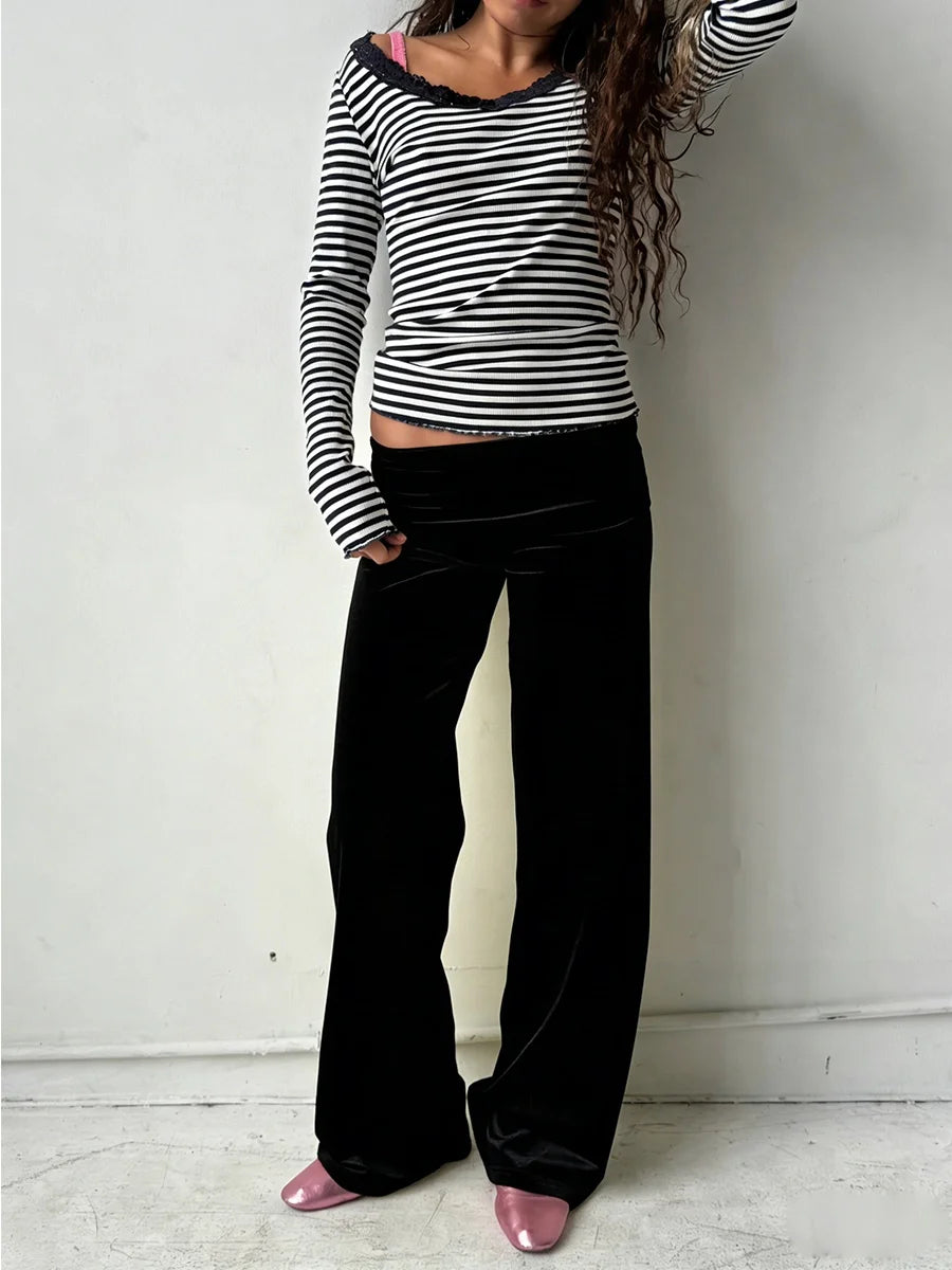 Foldover Low‑Rise Y2K Wide‑Leg Pants
