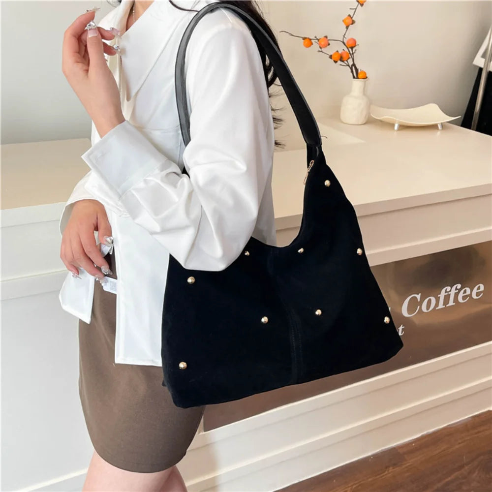 Suede Rivet Tote Purse