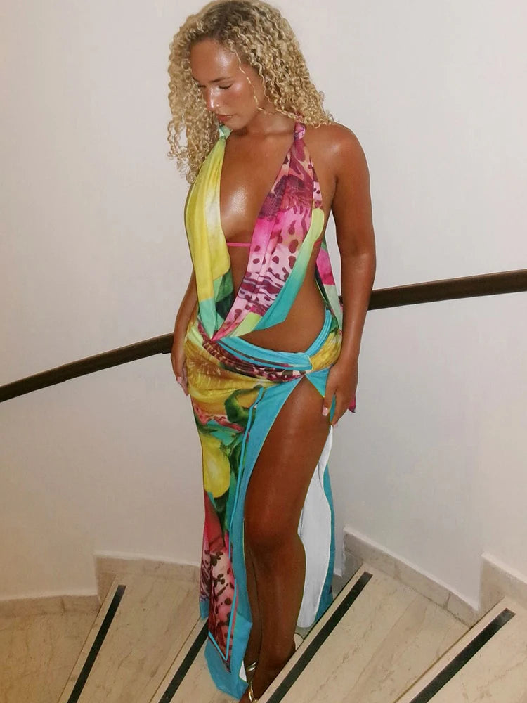 Colorful Floral Halter Set