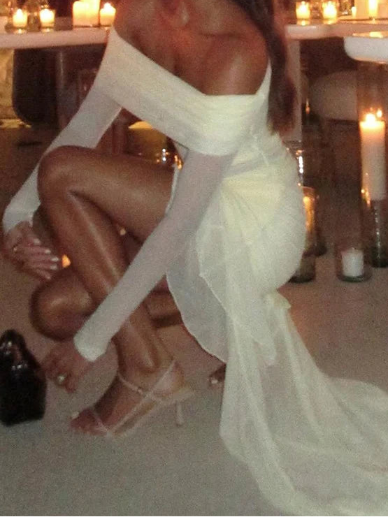 Tassel Ruched Off‑Shoulder Mini Dress