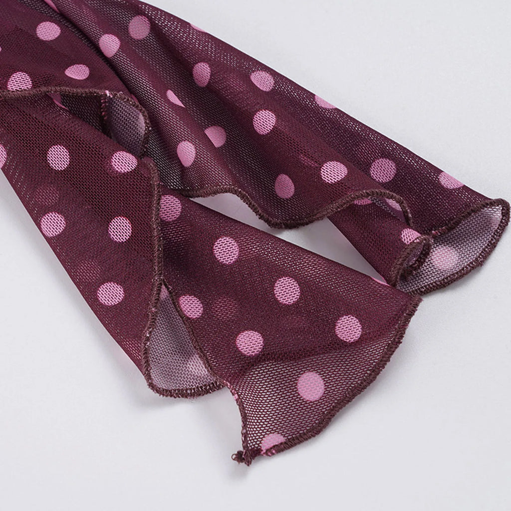 Polka‑Dot Sheer Halter Cami with Scarf Detail
