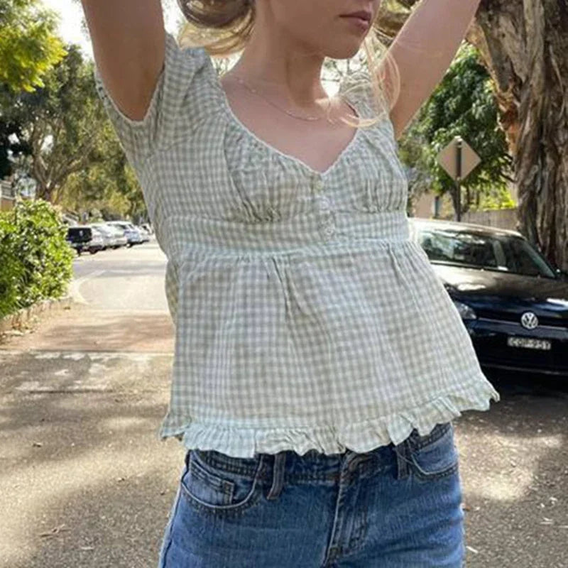 Lace Trim Square‑Neck Tee