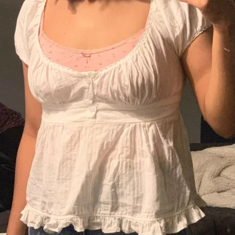 Lace Trim Square‑Neck Tee