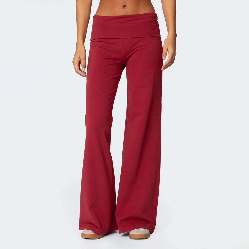Foldover Low‑Rise Wide‑Leg Sweatpants