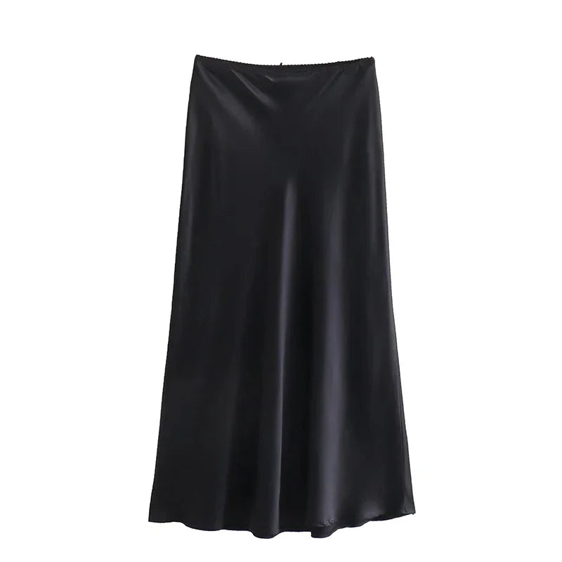Satin High‑Waist A‑Line Maxi Skirt with Bow Detail