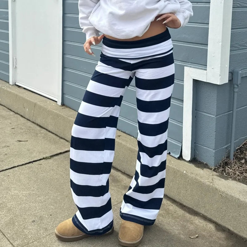 Y2K Striped Foldover Flare Pants