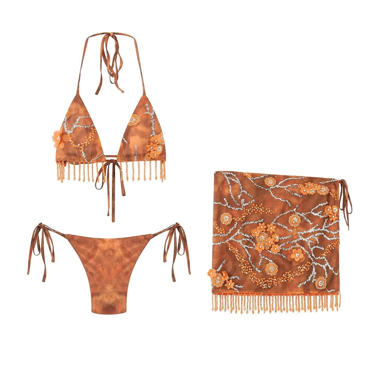 Boho Beaded Fringe Bikini Set