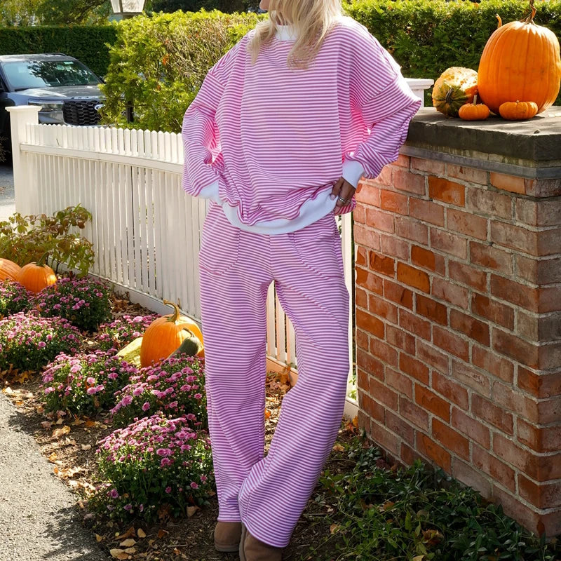 Striped Mock Neck & Sweatpants Set