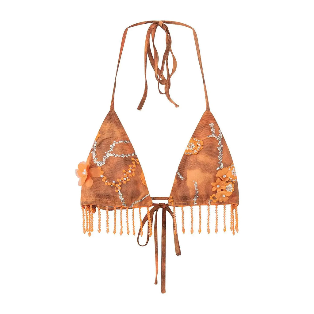 Boho Beaded Fringe Bikini Set