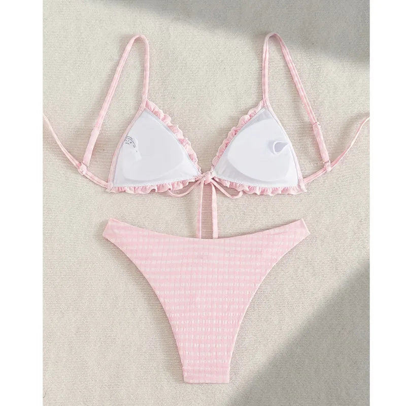 Plaid Triangle Bikini Set