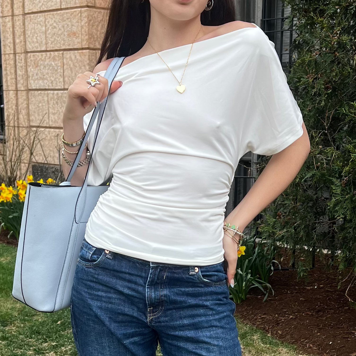 Off-Shoulder Boat Sleeve Tee