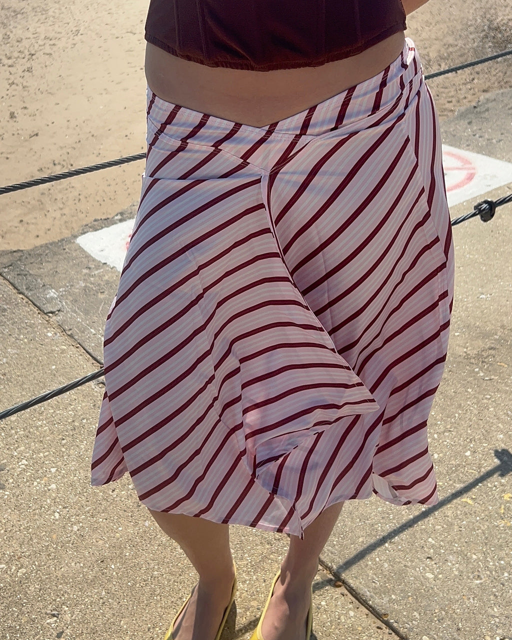 Striped Low Waist Irregular Midi Skirt