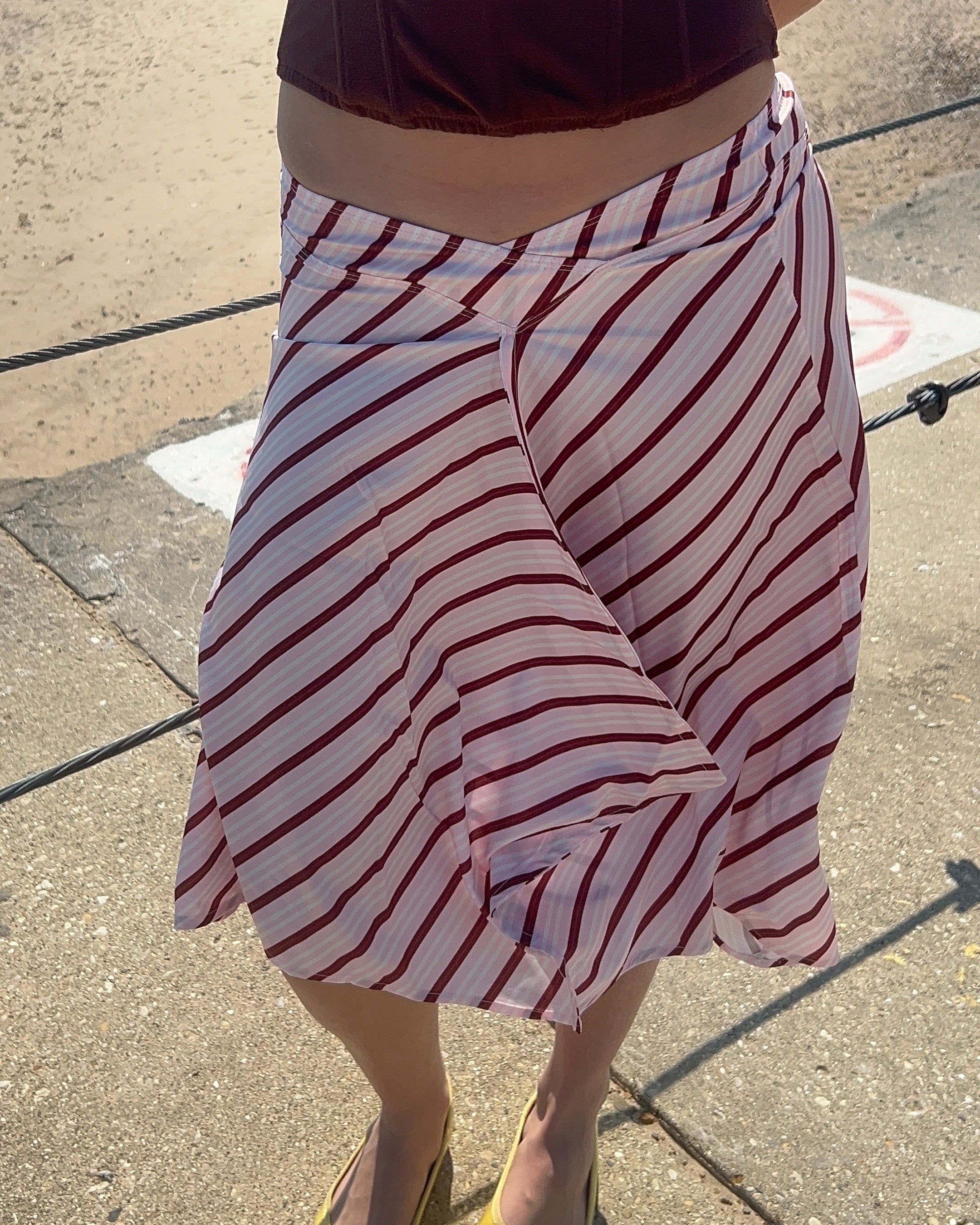 Striped Low Waist Irregular Midi Skirt
