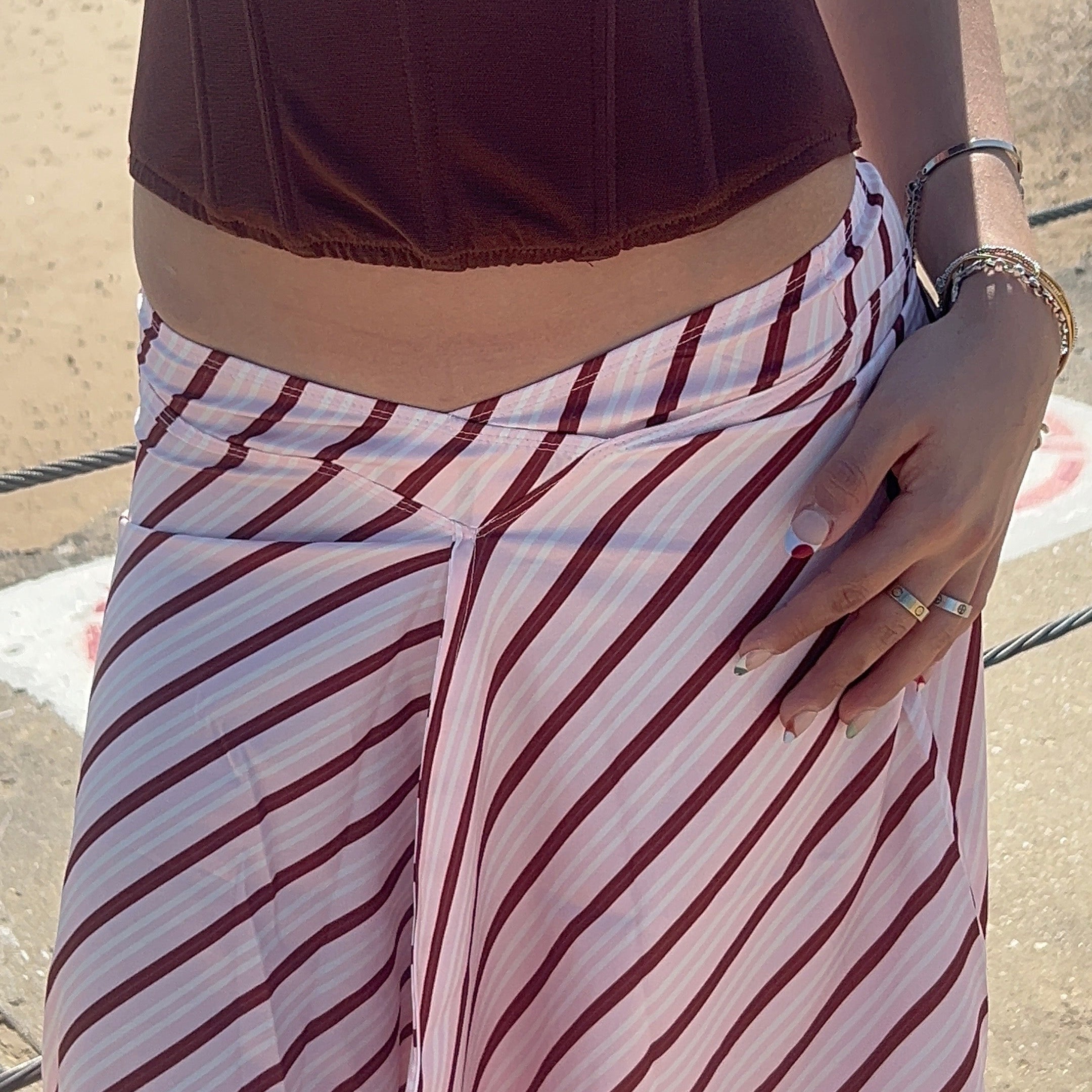 Striped Low Waist Irregular Midi Skirt