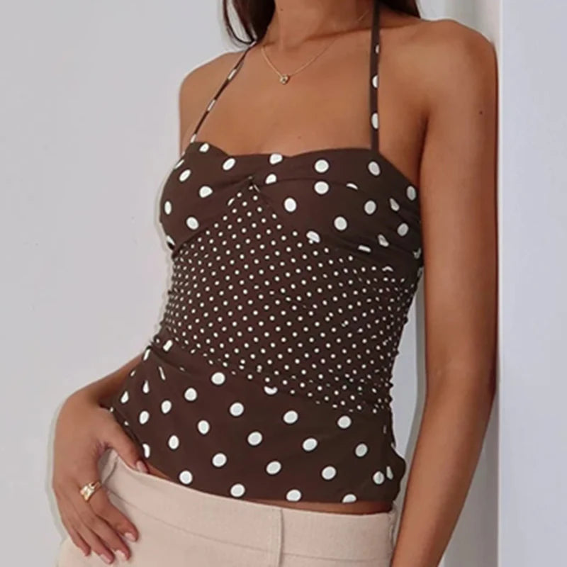 Polka‑Dot Y2K Halter Cami with Front Knot