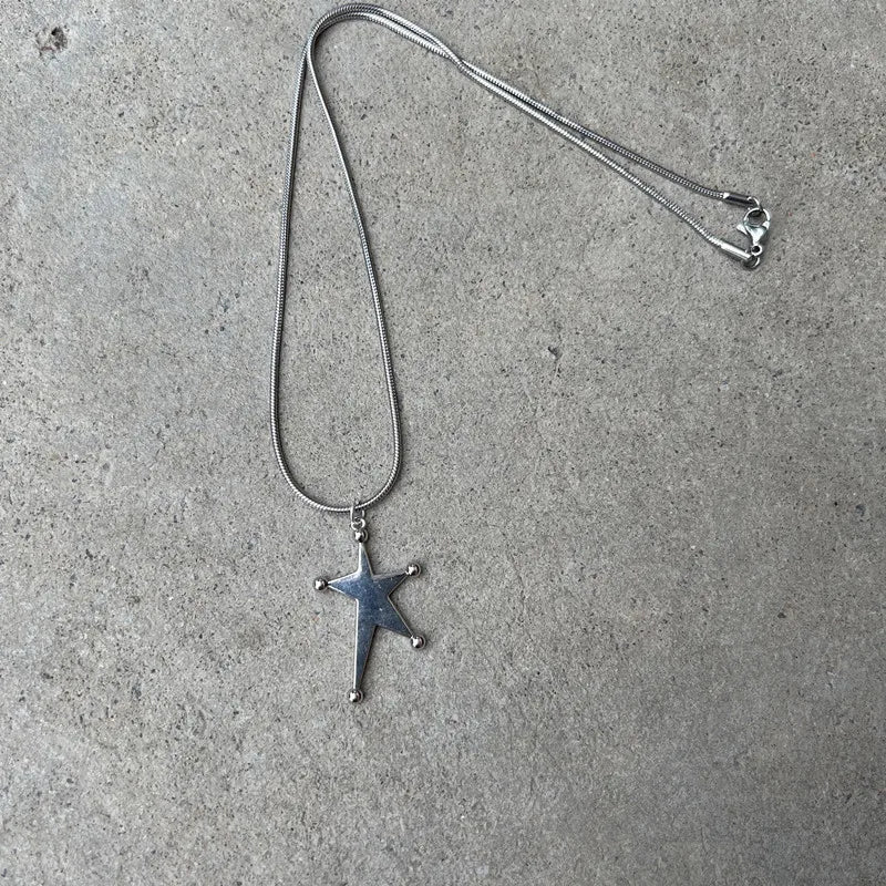 Long Star Stainless Steel Drop Necklace