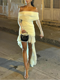 Tassel Ruched Off‑Shoulder Mini Dress