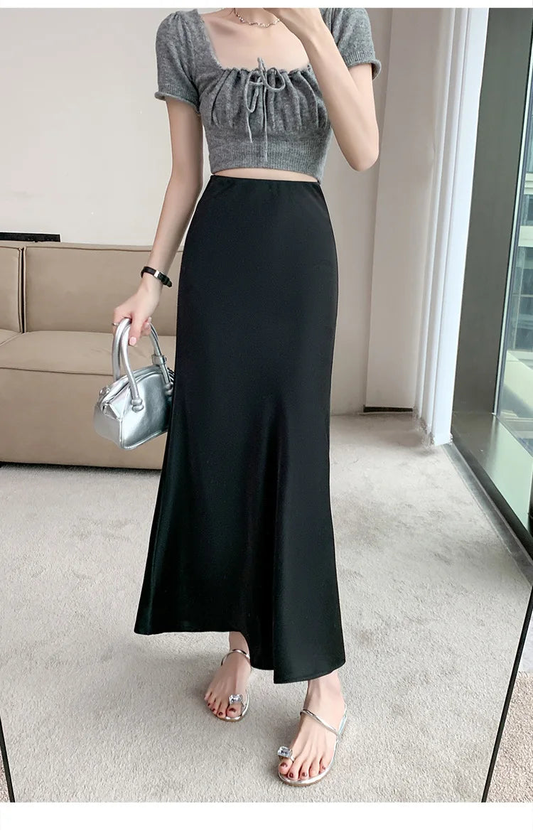 Black Satin Maxi Skirt