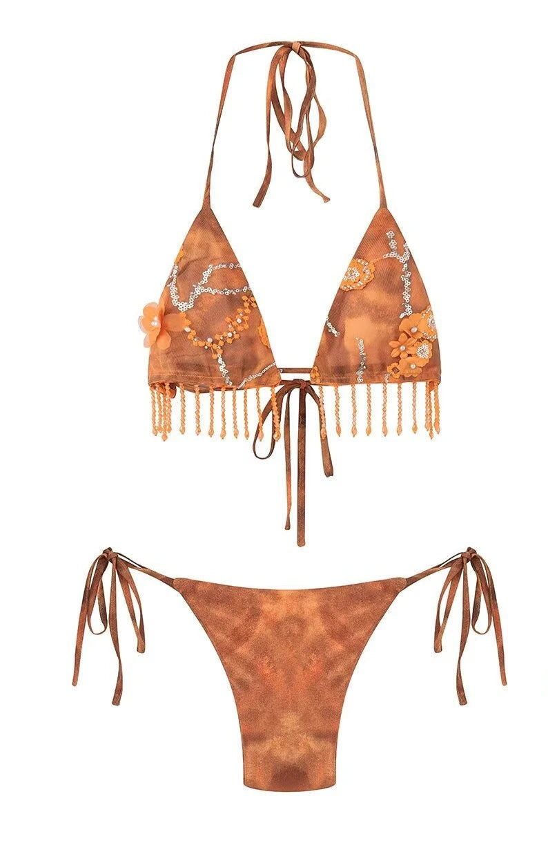 Boho Beaded Fringe Bikini Set