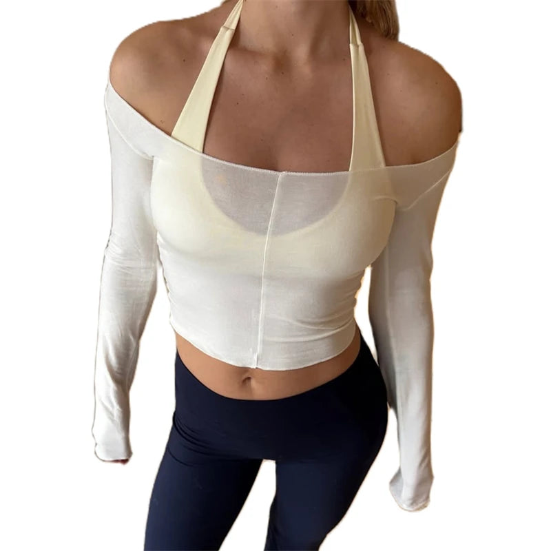 Off‑Shoulder Slim Fit Yoga Crop Tee