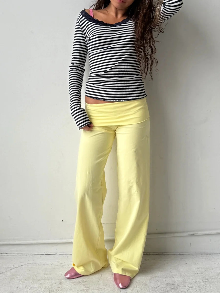 Foldover Low‑Rise Y2K Wide‑Leg Pants