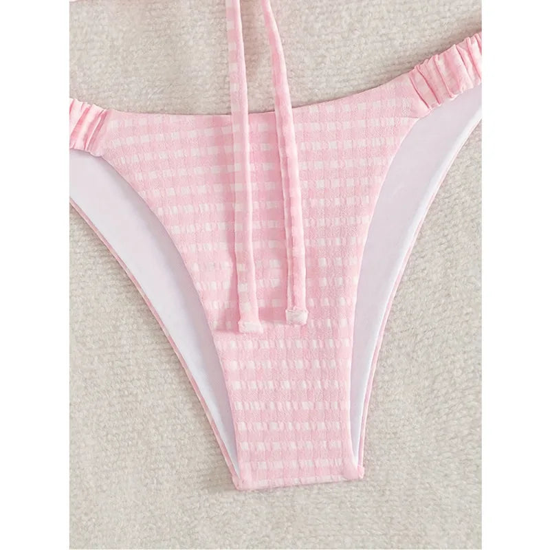Plaid Triangle Bikini Set