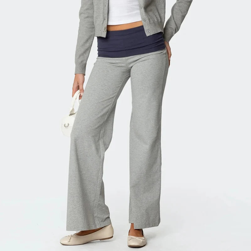 Foldover Low‑Rise Wide‑Leg Sweatpants