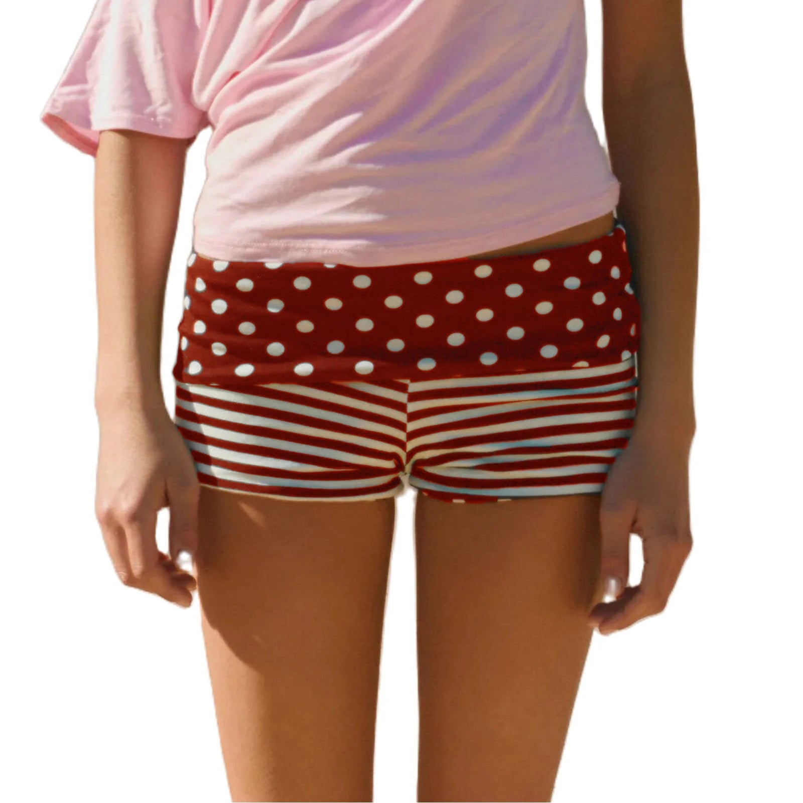 Fold‑Over Low‑Rise Striped Mini Shorts