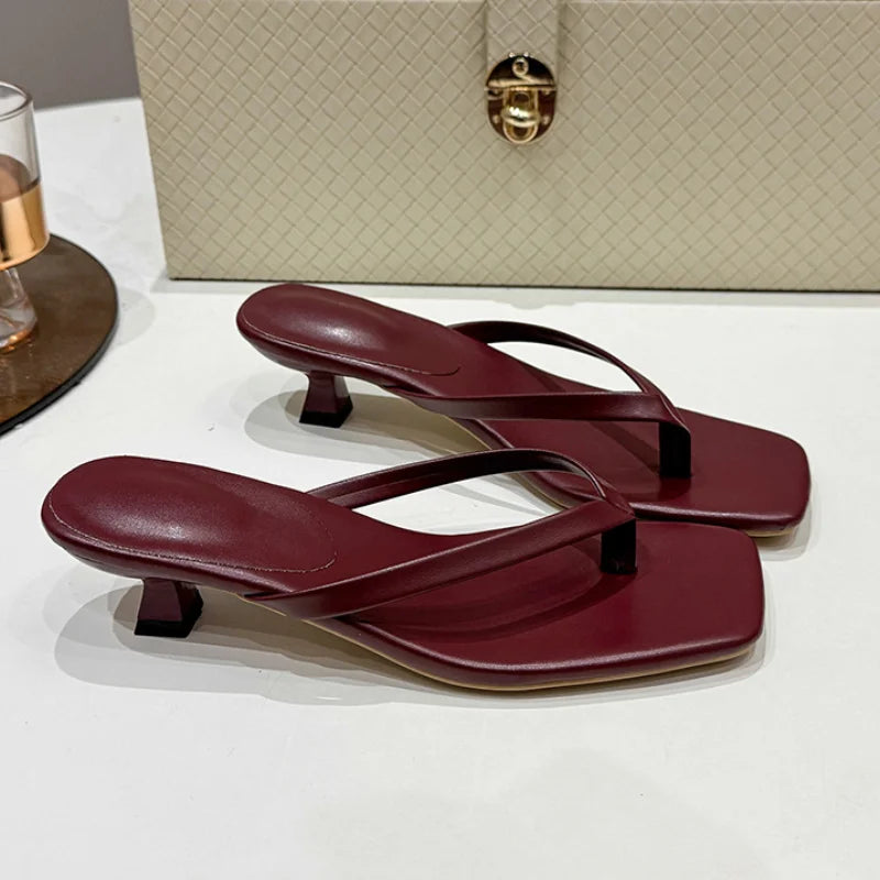 Square Toe Flip‑Flop Kitten Heel Sandals