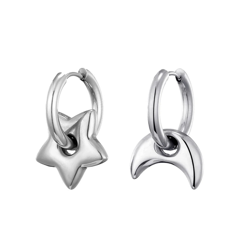 Heart Star & Moon Stainless Steel Hoop Set