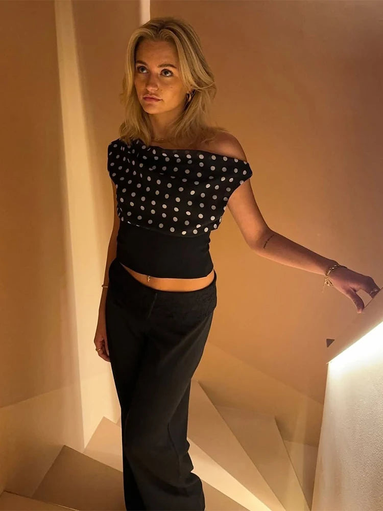 Y2K Asymmetrical Polka Dot Backless Crop Top