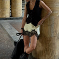 Satin Lace Patchwork Mini Skirt