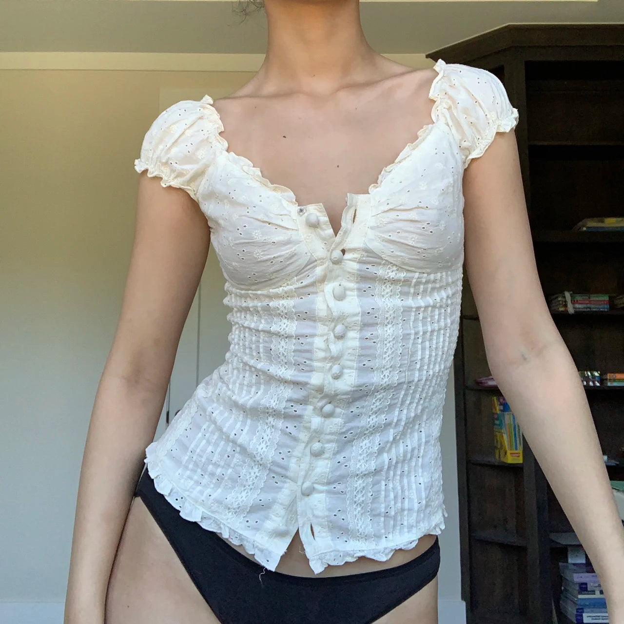 Puff Sleeve Button Top