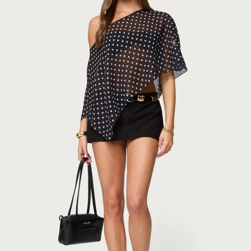 Sheer Dot‑Print Poncho Shrug