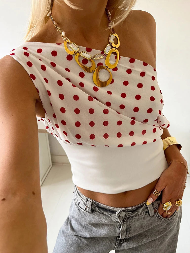 Y2K Asymmetrical Polka Dot Backless Crop Top
