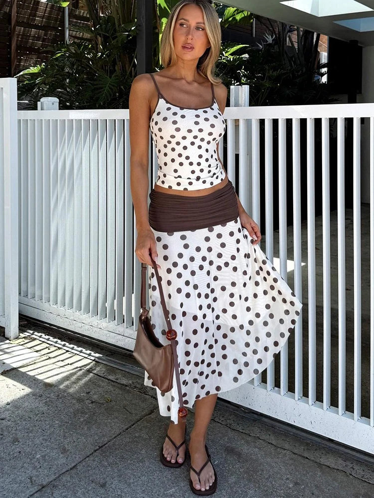 Polka Cami and Midi Skirt Set
