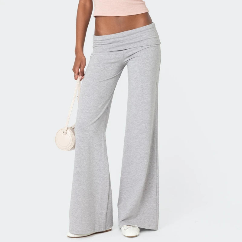 Foldover Low‑Rise Wide‑Leg Sweatpants