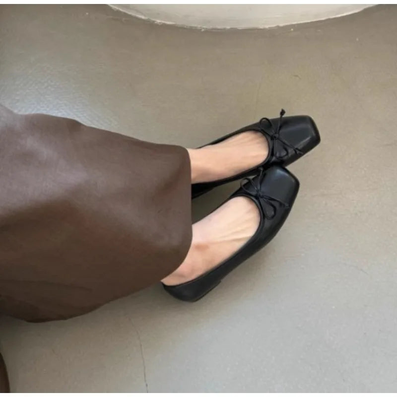 Bow Square-Toe Slip-On Flats