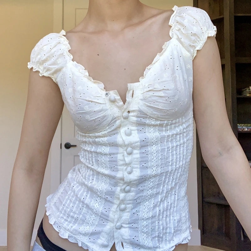Puff Sleeve Button Top