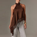 Satin Lace Asymmetrical Halter Top
