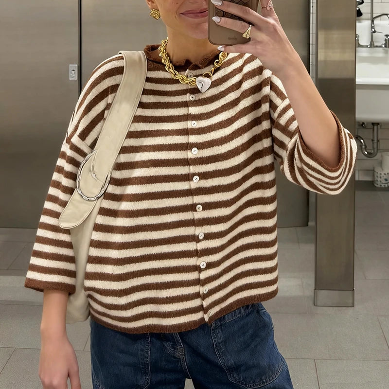 Striped Button‑Down Cardigan