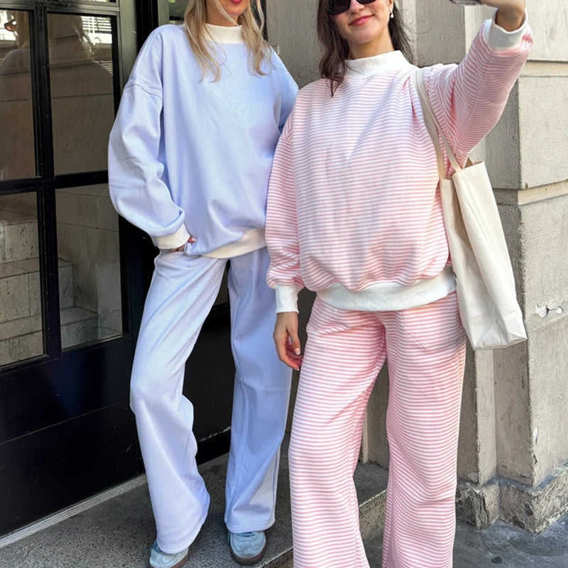 Striped Mock Neck & Sweatpants Set