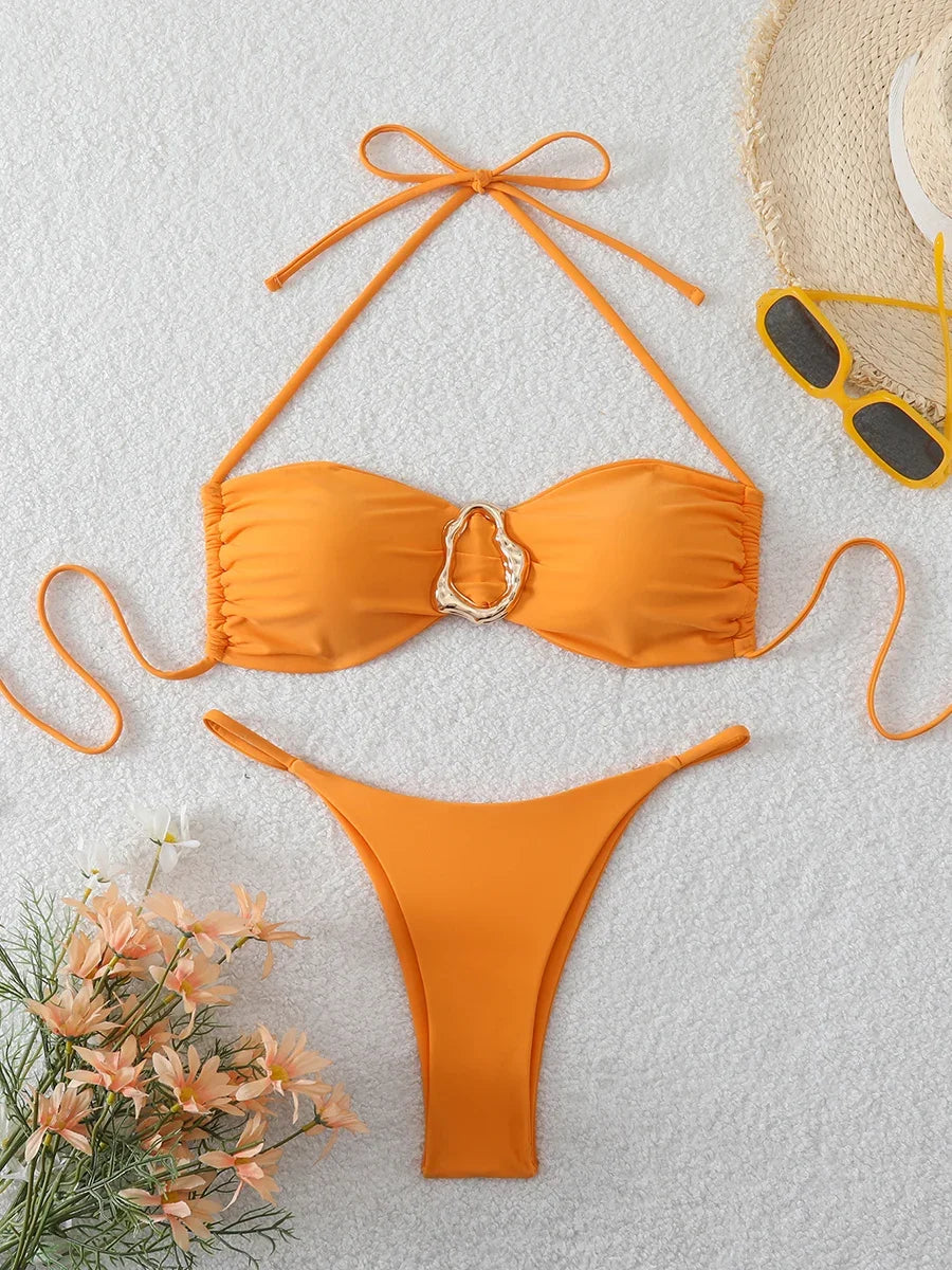 Bandeau Push‑Up Thong Bikini Set