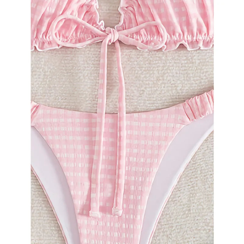 Plaid Triangle Bikini Set