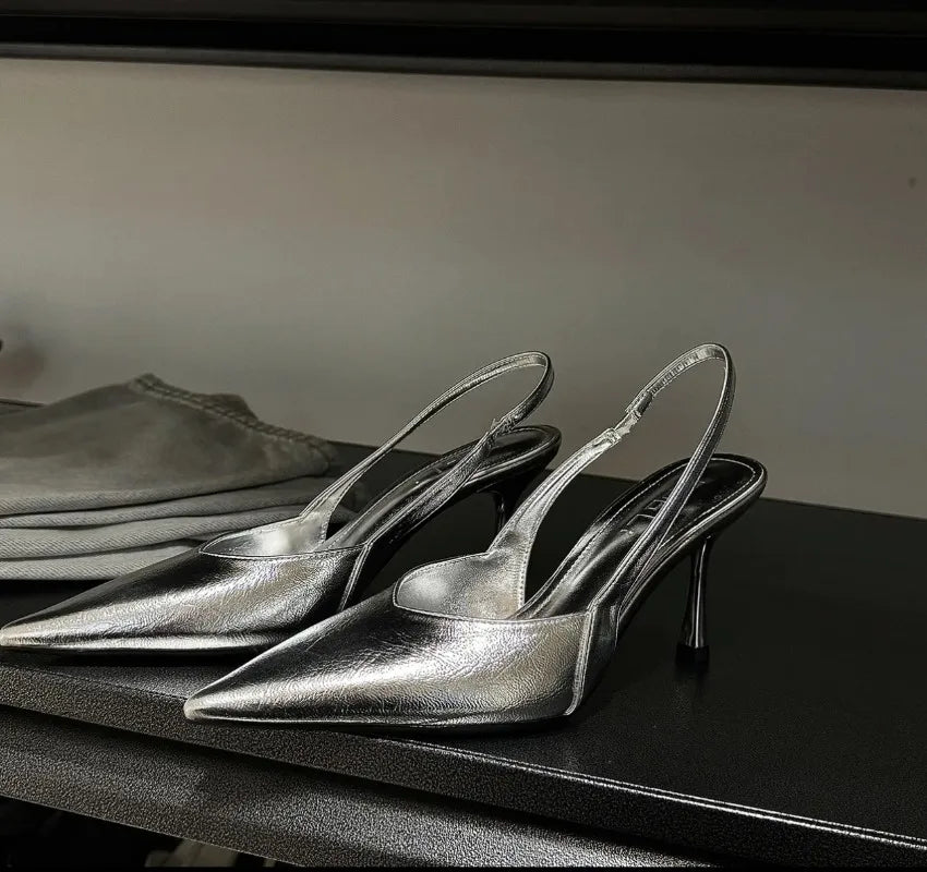 Pointed Toe Slip-On Kitten Heel Detailed