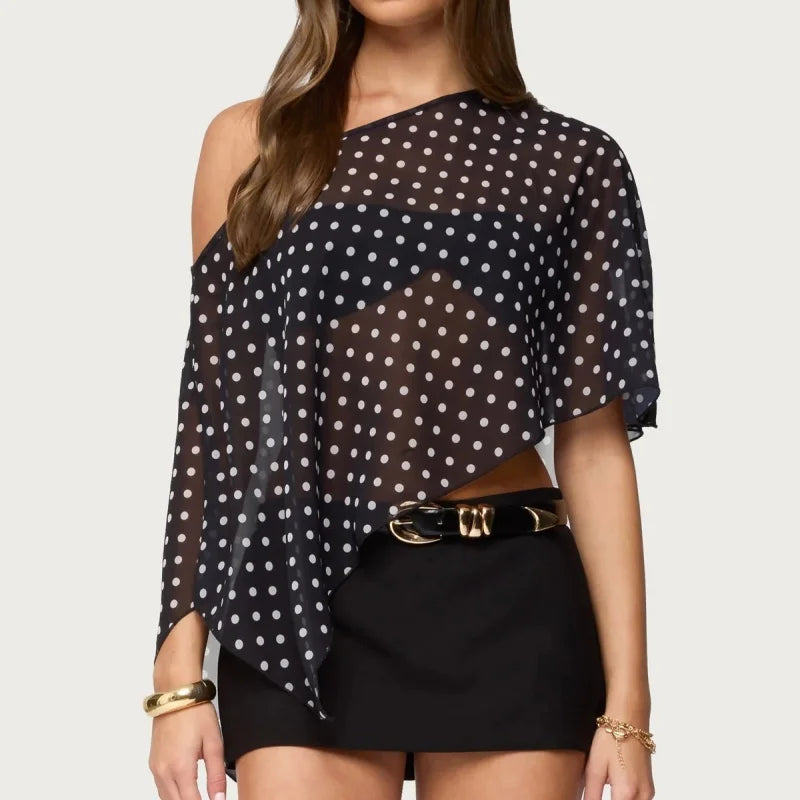 Sheer Dot‑Print Poncho Shrug