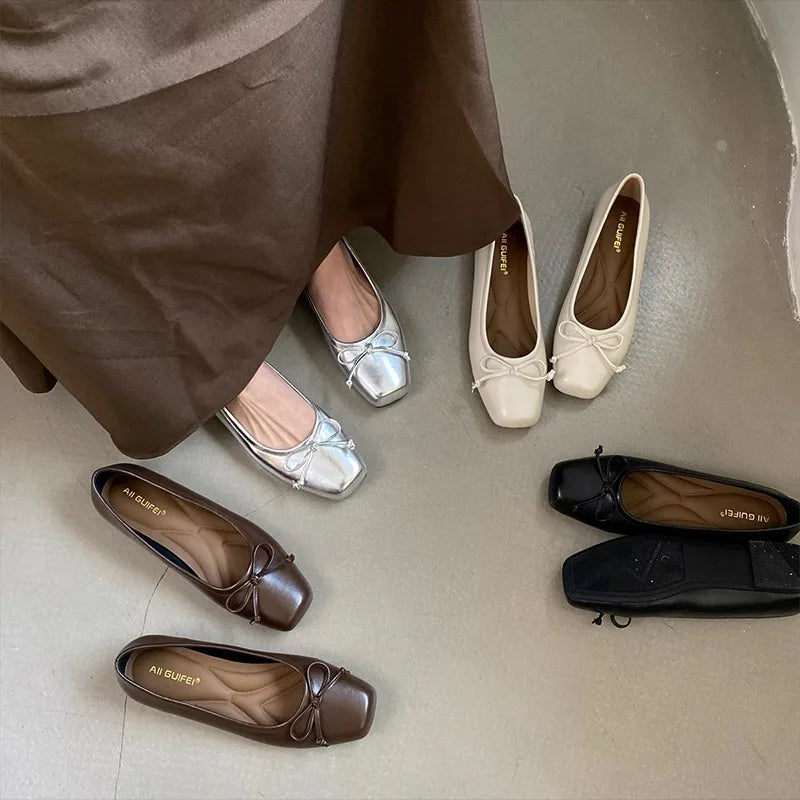 Bow Square-Toe Slip-On Flats