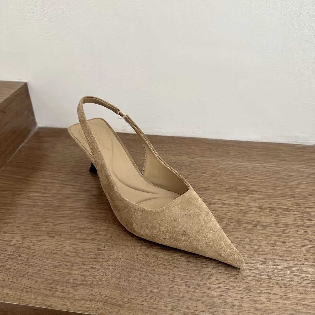 Pointed Toe Slip‑On Kitten Heel