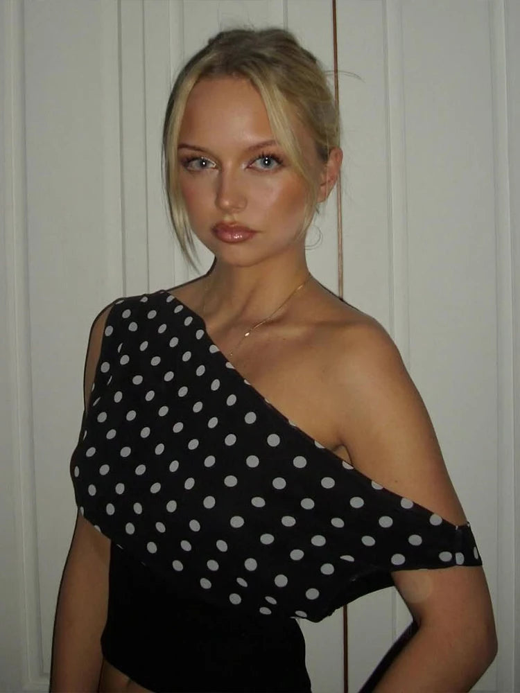 Y2K Asymmetrical Polka Dot Backless Crop Top